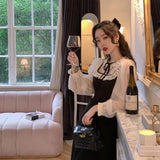 Aestitic Dress Black and White Stitching Female French Autumn Long Sleeve Dress