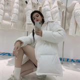 Women Winter Coats Puffer Jacket Down Coat Hooded Bread Drawstring Waist White Duck Down Jacket
