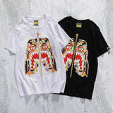 Shark Print T Shirt Summer White Casual Collarless Loose Short Sleeve Bottoming Shirt