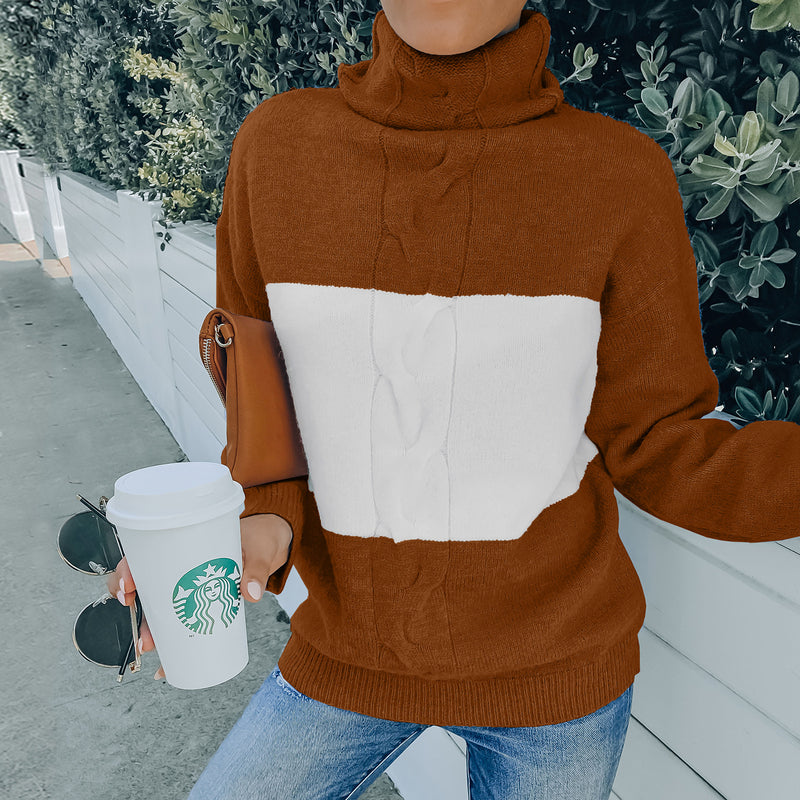 Women Fall Outfits Autumn and Winter Striped Loose High Collar Knitted Sweater Women's Outer Wear