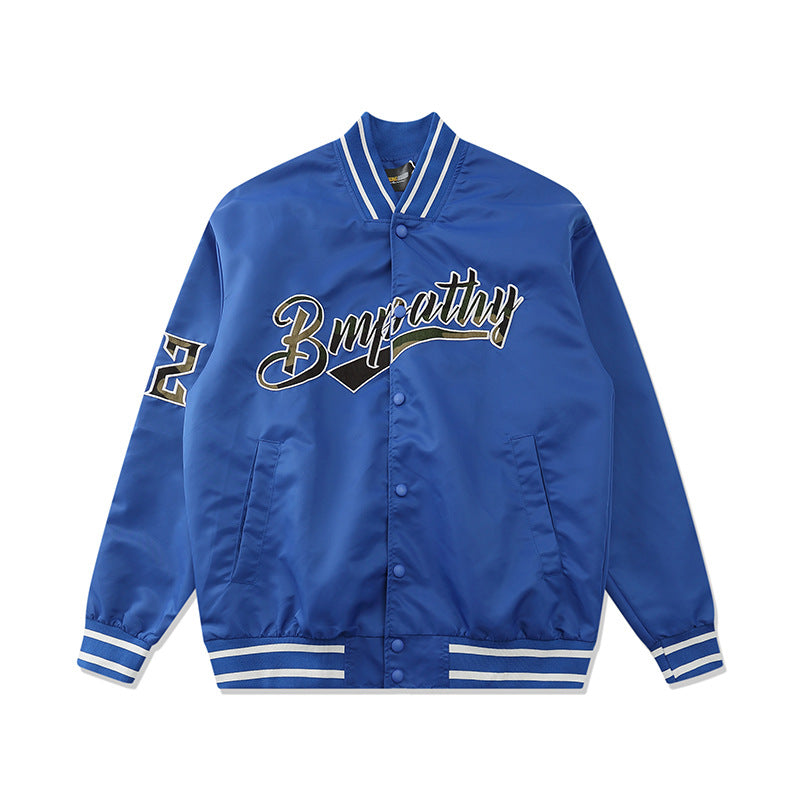 Baby Blue Varsity Jacket Letter Embroidered Baseball Uniform Coat Loose Jacket Men