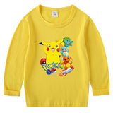 Children Pokemon Pikachu Hoodie Pikachu Spring and Autumn Bottoming Shirt Boys T-shirt