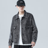 Denim Varsity Jacket Autumn and Winter Paisley Black Denim Jacket Men's Loose Top Jacket