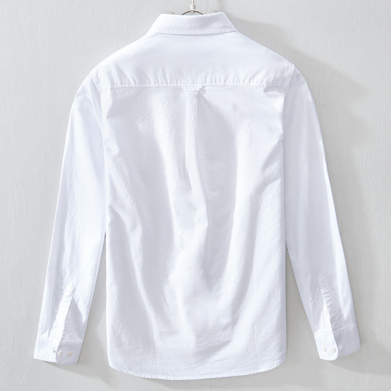 White Work Shirts Autumn Solid Color Oxford White Square-Cut Collar Loose Men's Shirt