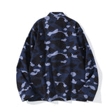 Shark Print Jacket Spring Fashion Brand Embroidered Chinese Style Retro Camouflage Stand Collar Tangzhuang Shirt