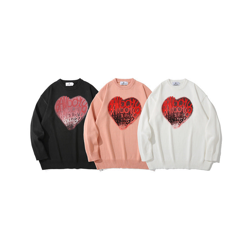 Mens Fall Outfits Love Letter Graffiti Couple Knitted Pullover Top Loose Hanging Shoulder Sweater