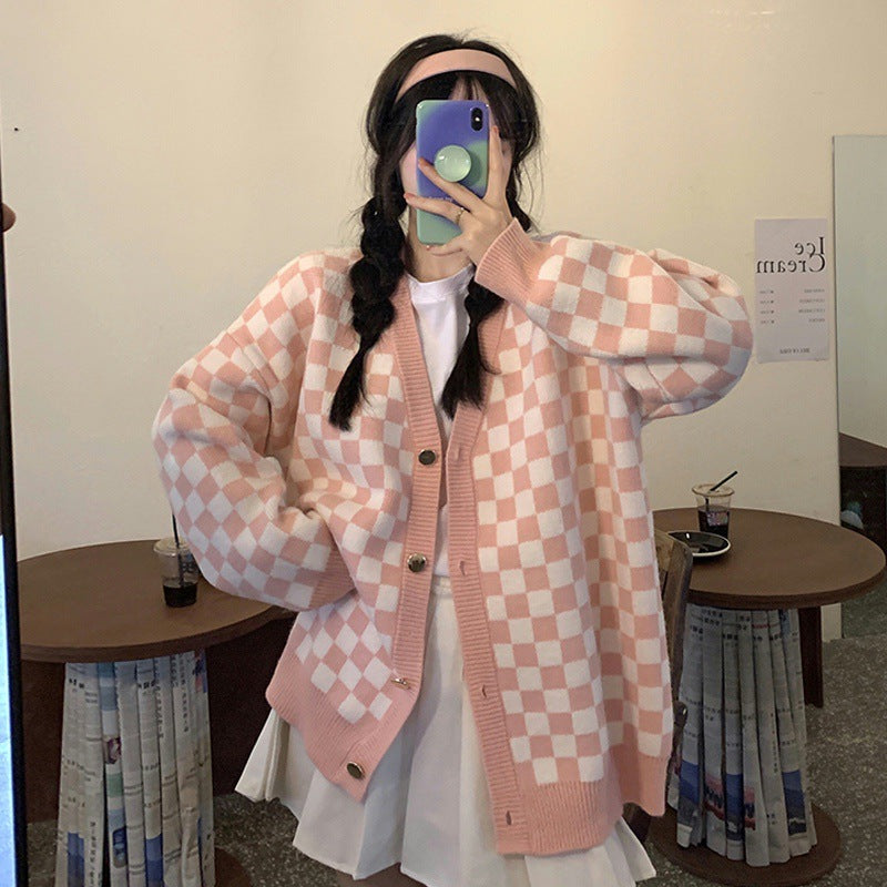 Preppy Aesthetic Sweater Sweater Coat Women's Spring and Autumn Loose Knitted