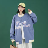 Black Varsity Jacket Autumn Letter Embroidered Stand Collar Woven Cotton Loose Men's and Women's Baseball Uniform Women's Clothing Coat Jacket