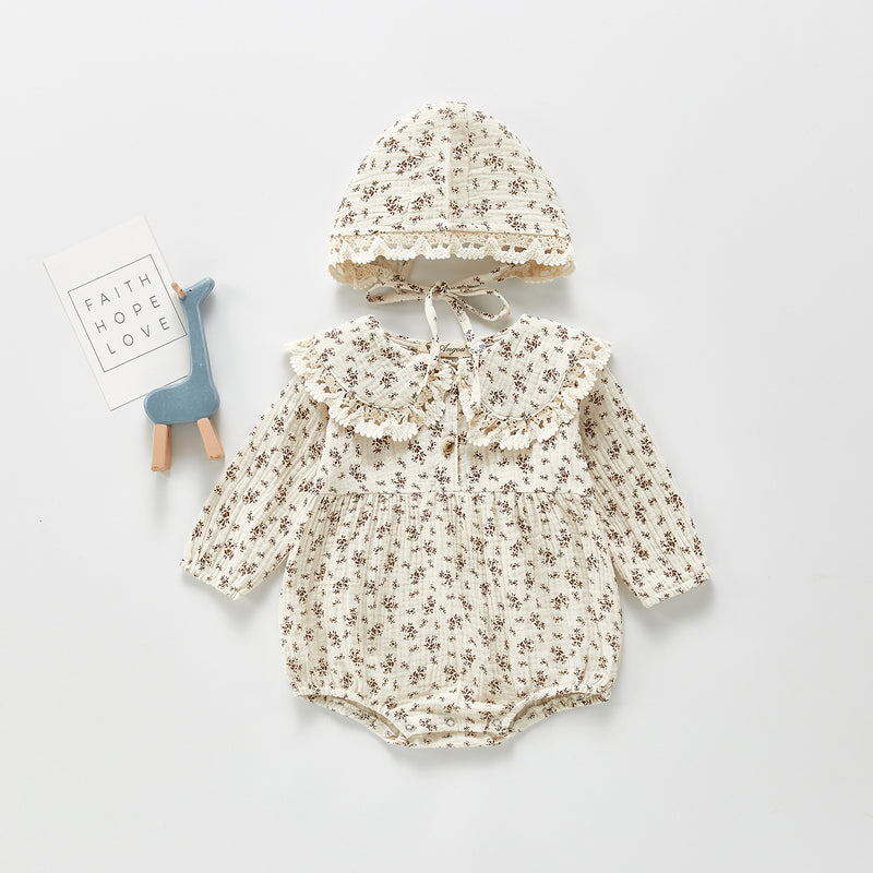 Spring Rompers Floral Hooded Lapel Romper Outwear