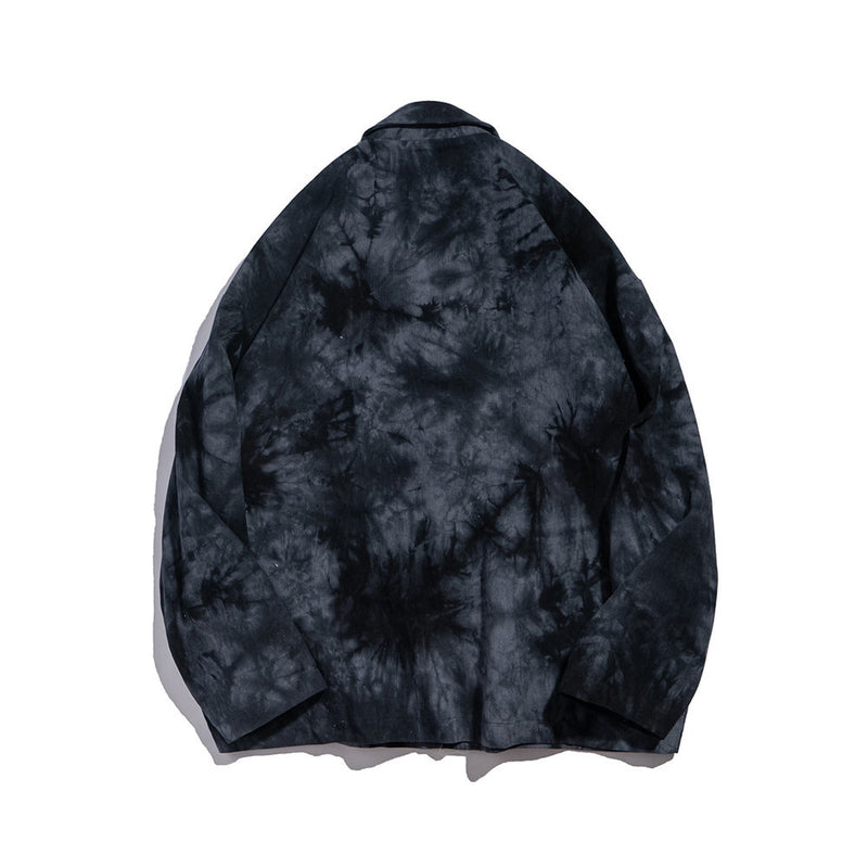 Men's Casual Suit Man Blzer Dark Bear Pendant Tie-Dyed Suit Jacket Men's Retro Loose Lapels Suit