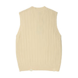Men Sweater Vest BF Idle Style Embroidered Knitwear Vest Men's Loose V-neck Sweater Vest Coat