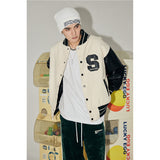 Black Varsity Jacket Autumn and Winter Baseball Uniform Men's Stitching Contrast Color Pilot Jacket Jacket