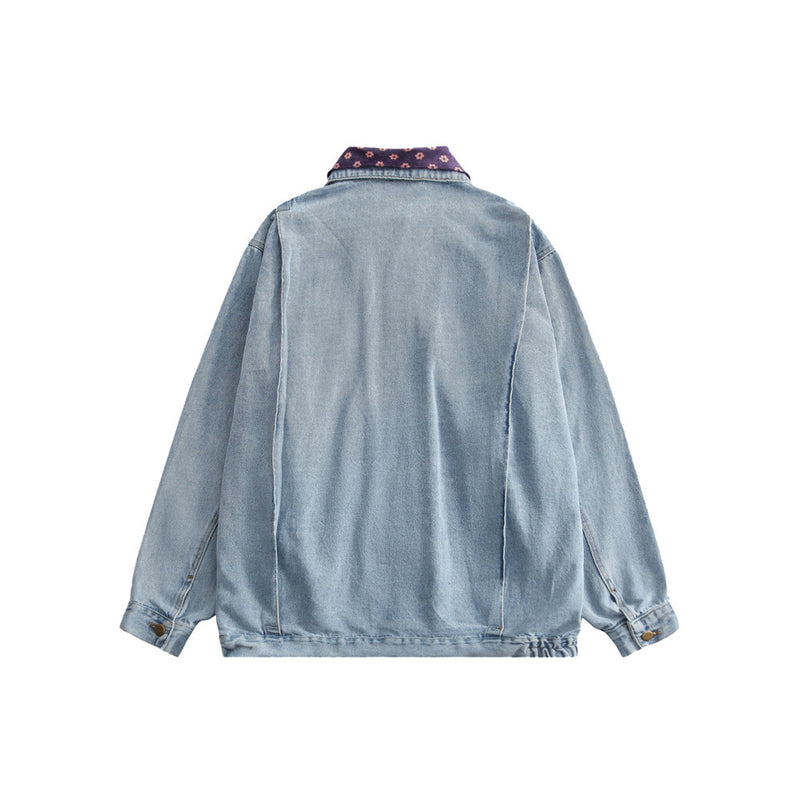 Men Denim Coat Jean Jackets Washed Do the Old Cowboy Coat Men's Polo Collar Jacket Denim Jacket