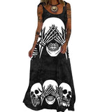 Skull Dress Spring and Summer Women's Clothing Printed Loose plus Size Lace up Dress