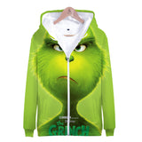 Grinch Hoodie 3D Color Printing Men's and Women's Zipper Sweater