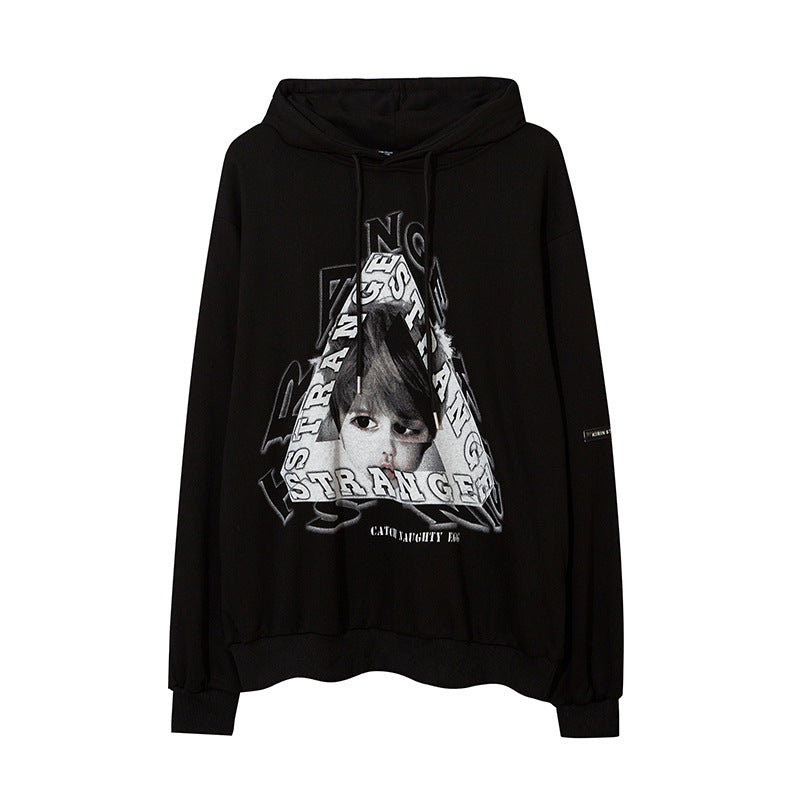 Mens Fall Outfits Vintage Men's Hooded Sweater Portrait Graffiti Printing Hoodie