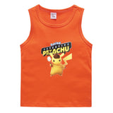 Children Pokemon Pikachu T Shirt Cotton Leisure Solid Color Sports Vest