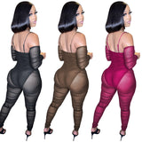 See through Pants Suit Solid Color Fashion Women's Sexy Suspender Ruffled See-through Trousers Jumpsuit