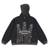 Present Thoroughbred Doberman Dog Print Hoodie Vintage Printed Washed Distressed Hoodie