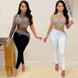 Party Pants Suits Fashion Nightclub Women's Sheer Mesh Jumpsuit