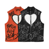 Mens Fall Outfits Hand Painted Graffiti Vest Jacket High Street Hip Hop Rapper Vest Men and Women