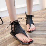 Women Open Toe Sandals Flats Summer Solid Color Large Size Flat Bottom Sandals