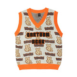 Men Sweater Vest Cartoon Bear Jacquard Sleeveless Sweater Vest Men's Loose V-neck Sweater Vest Coat