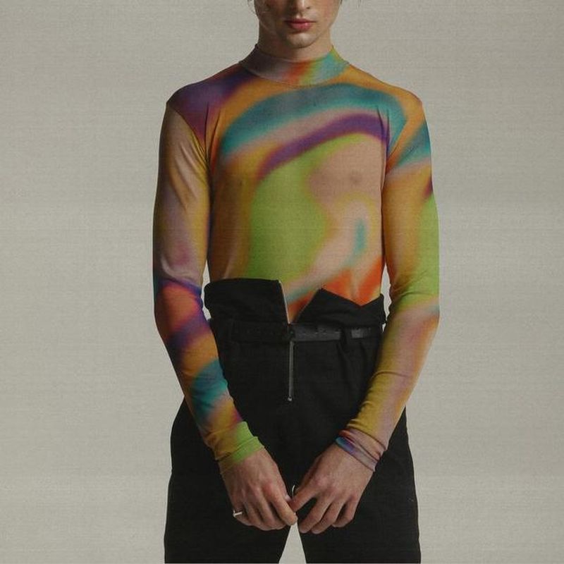 Rave Outfits Men Long Sleeve Shirt Spring Long Sleeve Bottoming Shirt Men's Transparent T-shirt