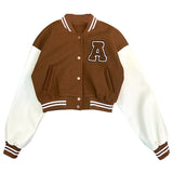 Brown Cropped Varsity Jacket Vintage Baseball Uniform