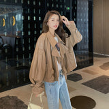 Cute Leather Jacket Loose Slimming Motorcycle Spring and Autumn Leather Coat
