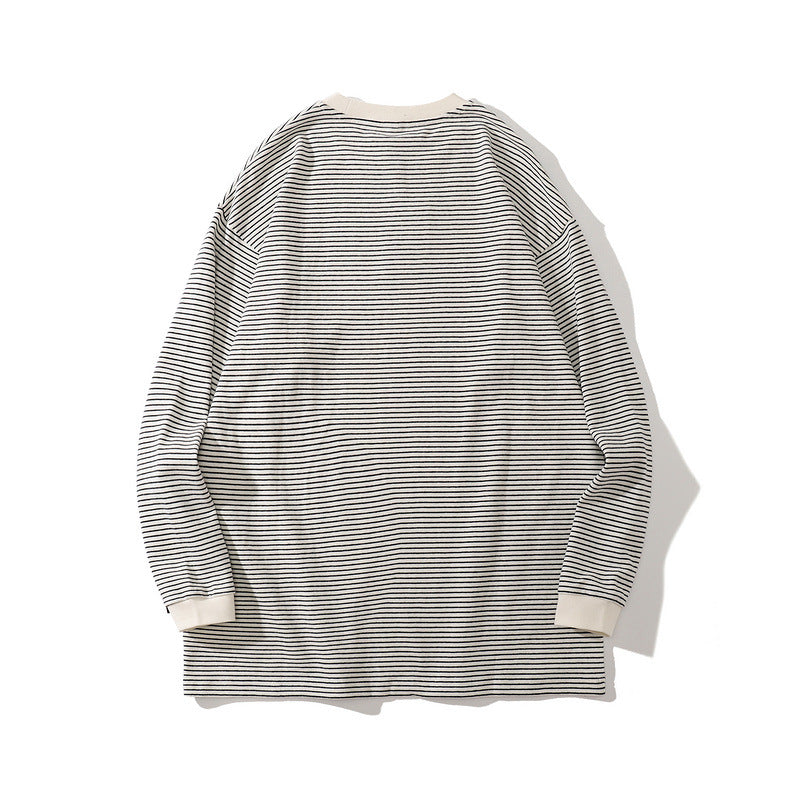 Mens Fall Outfits Retro Simple Contrast Color Striped Long Sleeve T-shirt Men and Women Loose Couple Thin Hoodies