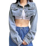 90S Outfits Washed Short Denim Jacket Fall Loose Overalls Women