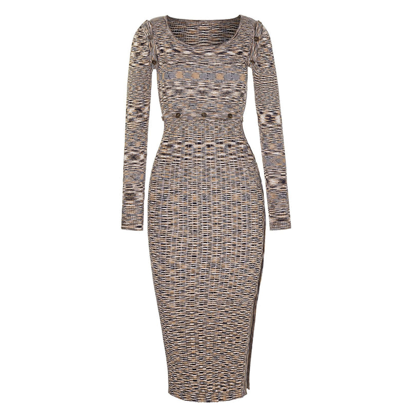 Women Spring Dress Blended Knitted Long-Sleeved Tight Dress Slit Skirt Two-Piece Suit Detachable Design