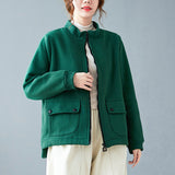 90S Fashion Autumn Stand Collar Solid Color Loose Top Long Sleeve Jacket Casual Cardigan Coat Women