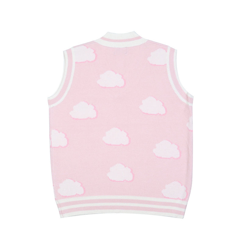 Men Sweater Vest Cloud Jacquard Knitted Vest Men's V-neck Sleeveless Sweater BF Idle Style Vest