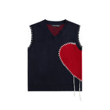 Men Sweater Vest Hand Stitching Color Matching Sweater Waistcoat Men's Loose V-neck Sleeveless Sweater Vest