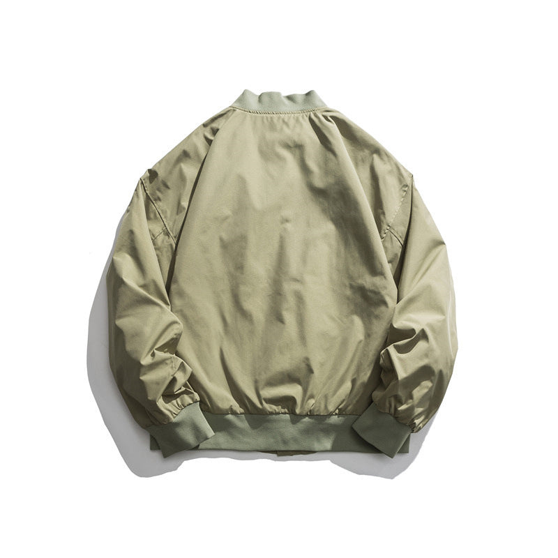 Black Varsity Jacket Autumn Drop Shoulder Badge Affixed Cloth Embroidered Baseball Jacket Jacket for Men