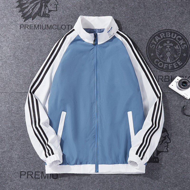 White Varsity Jacket Men's Autumn Youth Sportswear Student Three Bars Baseball Uniform Casual Jacket