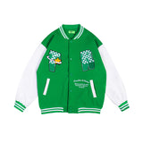 Mens Fall Outfits Vintage PU Leather Stitching Towel Embroidery Baseball Uniform Loose Jacket Couple Coat