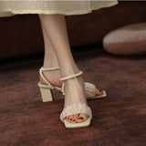 Nude Block Heel Peep Toe Chunky Heel Sandals