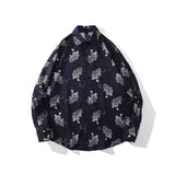 Mens Fall Outfits Shirt American Retro Top Vintage Printed Shirt BF Style Long Sleeve Coat