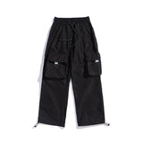 Man Fall Outfits Cargo Pants Large Pocket Solid Color Overalls Straight Drawstring Leisure Trousers