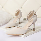 Nude Block Heels Closed Toe Sandals