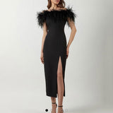 Olivia Wilde Dress Evening Gown Feather Dress Banquet Temperament