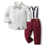 Children Boy Formal Shirt & Suspender Pants 2 Piece Set Children Fall Lapels Long Sleeve Pure