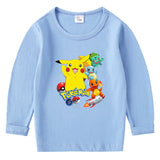 Children Pokemon Pikachu Hoodie Pikachu Spring and Autumn Bottoming Shirt Boys T-shirt