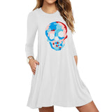 Skull Dress Halloween Skull Print Long Sleeve Slim Dress for Women