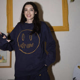 Drew House Smiling Face Embroidery round Neck Sweater Loose All-Match Couple Long Sleeve Pullover Men