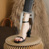 Nude Block Heels Sandals Women's Summer Chunky Heel Roman Shoes High Heels