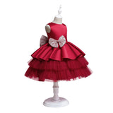 Toddler Girls Sequin Gown Dress Net Yarn Cake Skirt Bow One Year Old Celebration Dress Baby Girl Dress